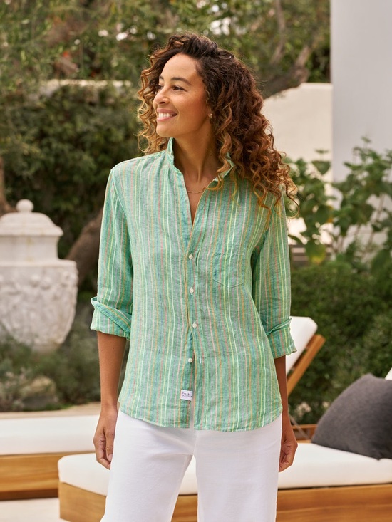 Frank & Eileen Tops - Frank & Eileen Eileen Relaxed Button-Up Shirt Green Multi Stripe Linen